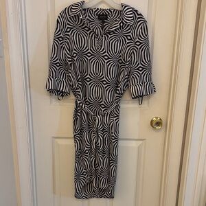 laundry belted Geometric Black and White Dress